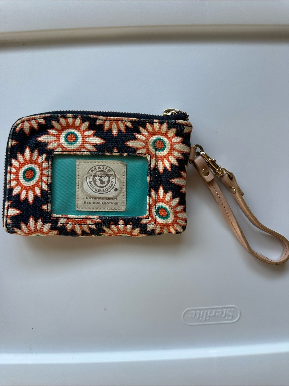 Spartina 449 Black, Teal and Tan Floral Canvas Wristlet
